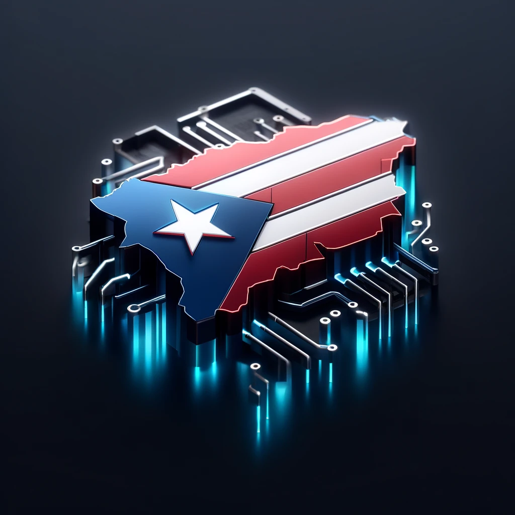 Puerto Rico flag represented as a technology circuit